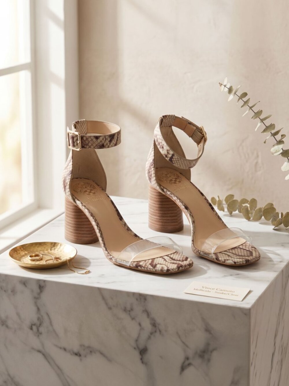 Vince Camuto ‘Mejorla’ Snake Block Heel Sandals - Oatmeal/Clear